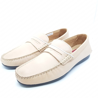 Enrico Marinelli Mens Leather Casual Loafer Cream Shoes