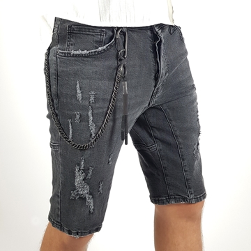 Men's Gray Jeans Ripped Short with Chain