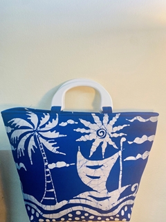 Blue and white batik print handbag