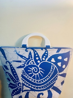 White and Blue batik print handbag