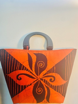 Batik Black & Orange Printed Handbag