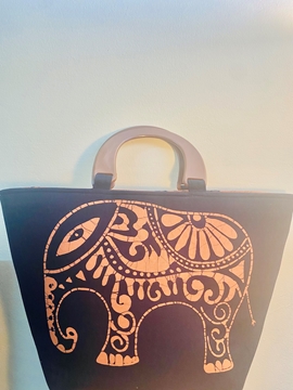 Batik Black & Peach Elephant Print Handbags