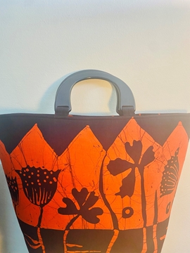 Batik Orange & Black Flower printed Handbags