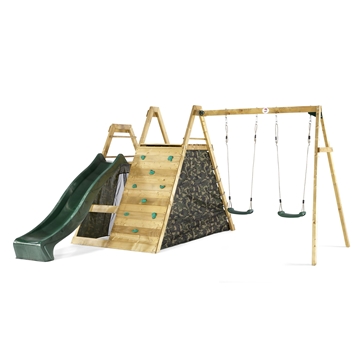 PLUM® WOODEN CLIMBING PYRAMID WITH SWINGS
